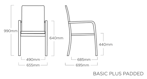 BASIC PLUS PADDED stohovatelné, hliníkové křeslo - stříbrná / antracit