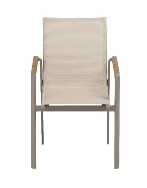 DIAMOND stohovatelné, hliníkové křeslo s teakovými područkami - taupe / béžová
