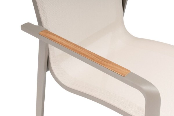 DIAMOND stohovatelné, hliníkové křeslo s teakovými područkami - taupe / béžová