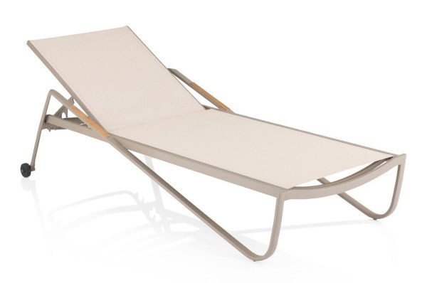 DIAMOND hliníkové lehátko s teakovými područkami - taupe / béžová