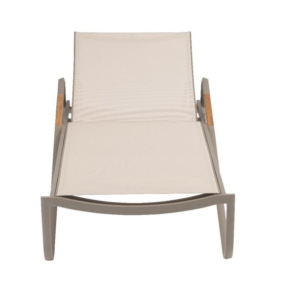 DIAMOND hliníkové lehátko s teakovými područkami - taupe / béžová