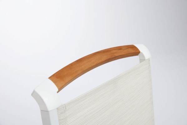 MEMPHIS TEAK polohovací, hliníkové křeslo s teakovými područkami - bílá / béžová