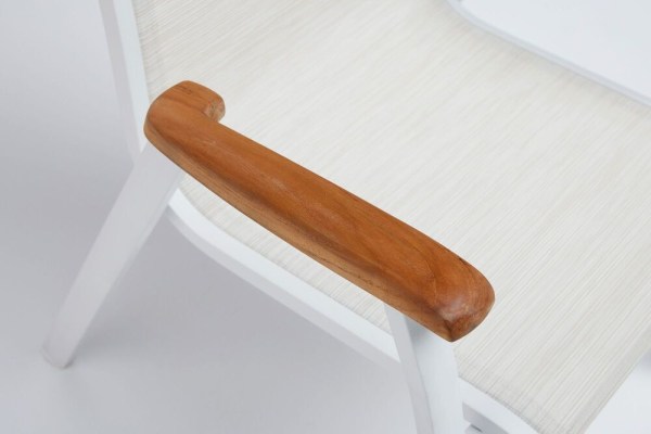 MEMPHIS TEAK polohovací, hliníkové křeslo s teakovými područkami - bílá / béžová