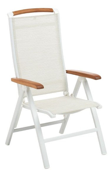 MEMPHIS TEAK polohovací, hliníkové křeslo s teakovými područkami - bílá / béžová