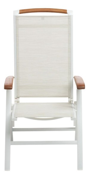 MEMPHIS TEAK polohovací, hliníkové křeslo s teakovými područkami - bílá / béžová