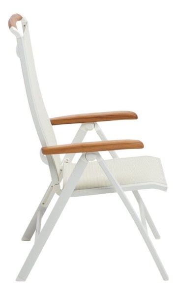 MEMPHIS TEAK polohovací, hliníkové křeslo s teakovými područkami - bílá / béžová