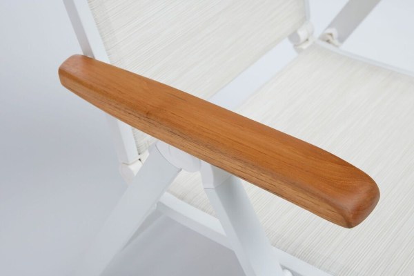 MEMPHIS TEAK polohovací, hliníkové křeslo s teakovými područkami - bílá / béžová