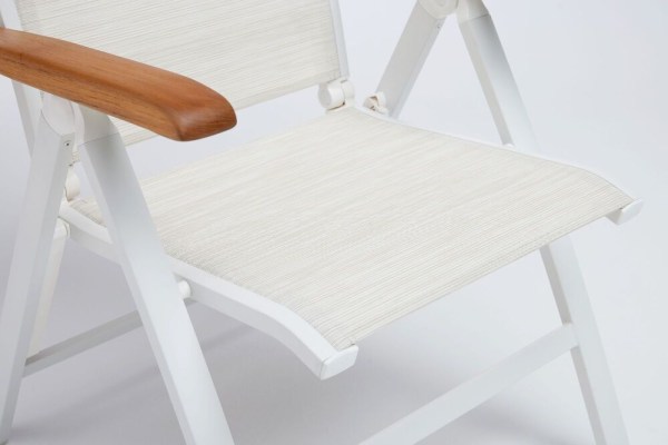 MEMPHIS TEAK polohovací, hliníkové křeslo s teakovými područkami - bílá / béžová