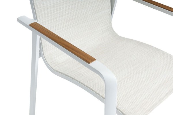 DIAMOND stohovatelné, hliníkové křeslo s teakovými područkami - bílá/krémová