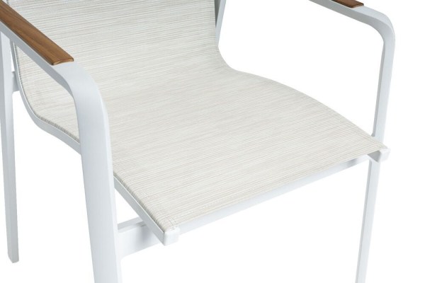 DIAMOND stohovatelné, hliníkové křeslo s teakovými područkami - bílá/krémová