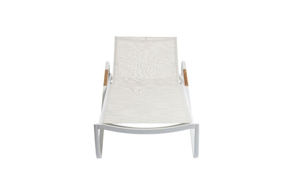 DIAMOND hliníkové lehátko s teakovými područkami - bílá/krémová