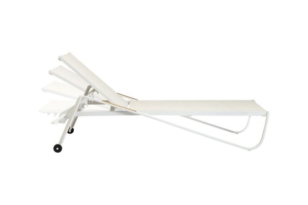 DIAMOND hliníkové lehátko s teakovými područkami - bílá/krémová