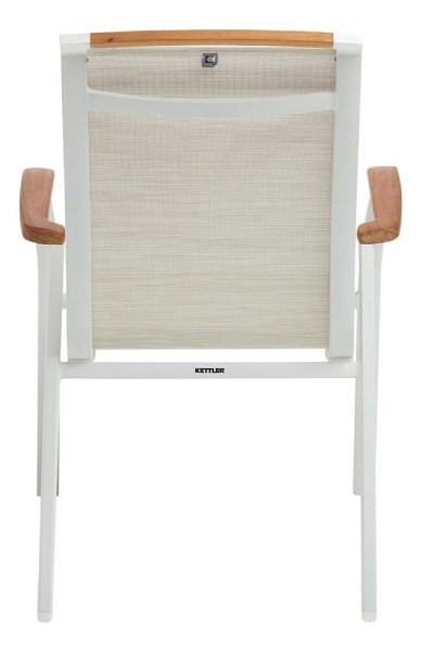 MEMPHIS TEAK stohovatelné, hliníkové křeslo s teakovými područkami - bílá / béžová