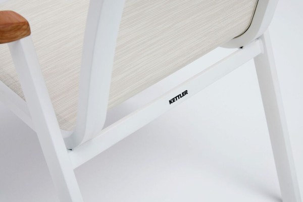 MEMPHIS TEAK stohovatelné, hliníkové křeslo s teakovými područkami - bílá / béžová