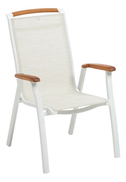 MEMPHIS TEAK stohovatelné, hliníkové křeslo s teakovými područkami - bílá / béžová