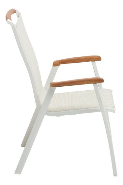 MEMPHIS TEAK stohovatelné, hliníkové křeslo s teakovými područkami - bílá / béžová