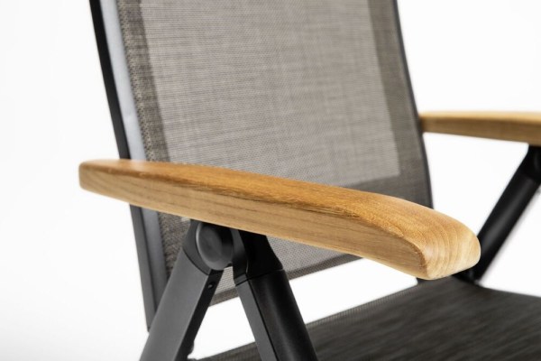 MEMPHIS TEAK polohovací, hliníkové křeslo s teakovými područkami - antracit / bronzová