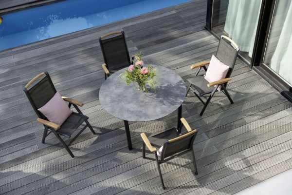 MEMPHIS TEAK polohovací, hliníkové křeslo s teakovými područkami - antracit / bronzová