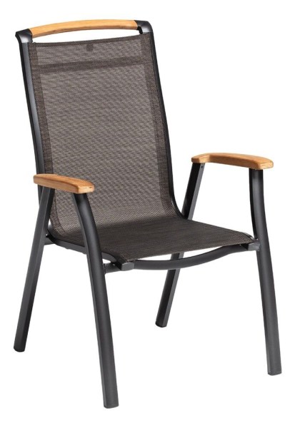 MEMPHIS TEAK stohovatelné, hliníkové křeslo s teakovými područkami - antracit / bronzová