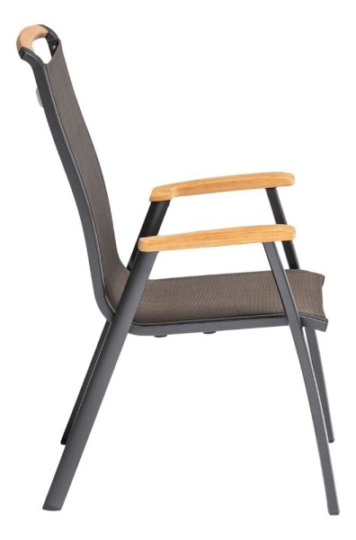 MEMPHIS TEAK stohovatelné, hliníkové křeslo s teakovými područkami - antracit / bronzová