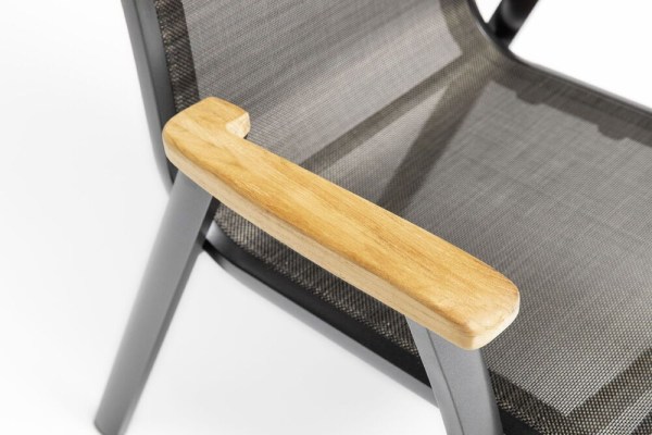 MEMPHIS TEAK stohovatelné, hliníkové křeslo s teakovými područkami - antracit / bronzová