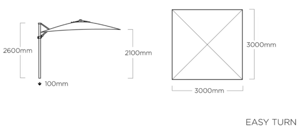 Slunečník KETTLER EASY TURN 300x300 cm - stříbrná / antracit - voděodolný