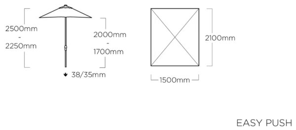 Slunečník KETTLER EASY PUSH 150x210 cm - matný antracit/světle šedá - voděodolný