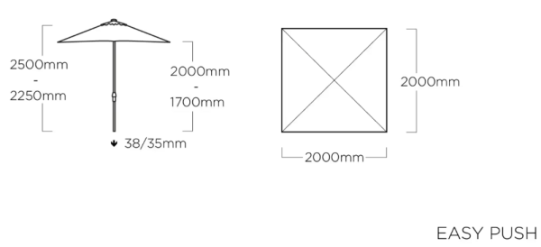 Slunečník KETTLER EASY PUSH 200x200 cm - matný antracit/světle šedá - voděodolný