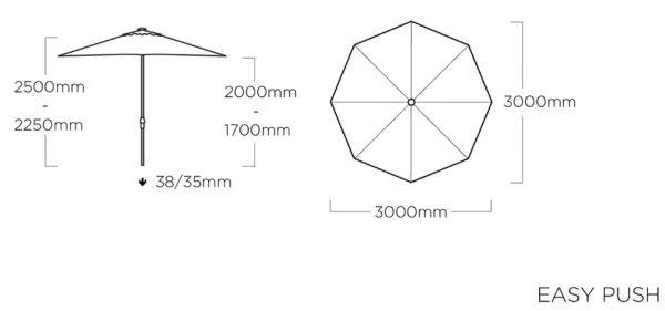 Slunečník KETTLER EASY PUSH ø 300 cm - matný antracit/béžová - voděodolný