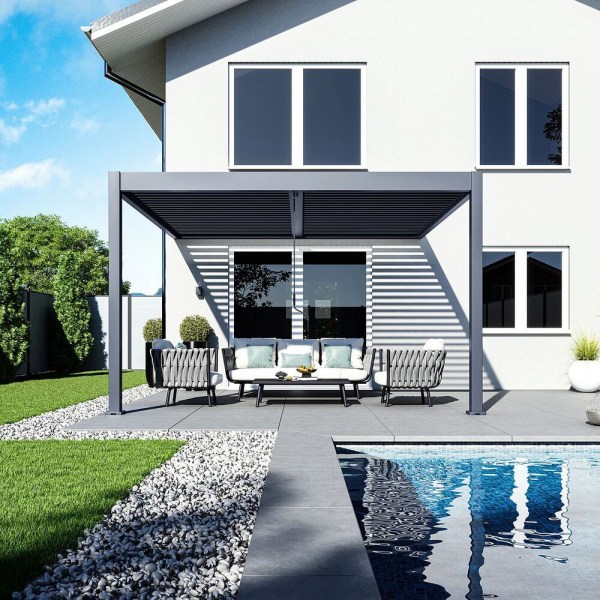 Bioklimatická pergola INTRO DUO 4x4 m, hliník - do stěny