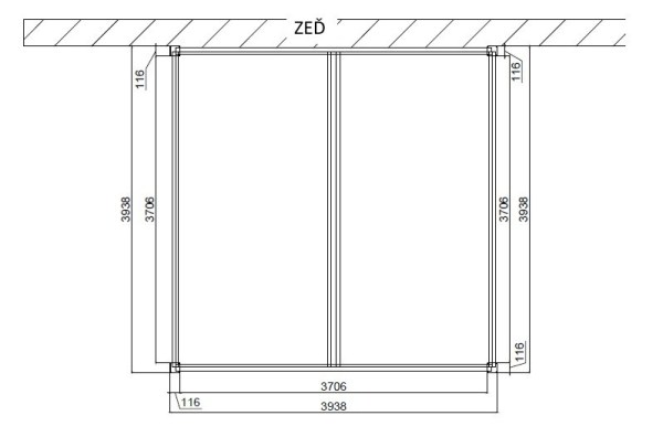Bioklimatická pergola INTRO DUO 4x4 m, hliník - do stěny