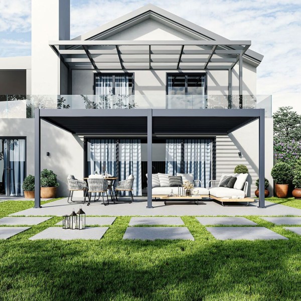 Bioklimatická pergola INTRO DUO 6x4 m, hliník - do stěny