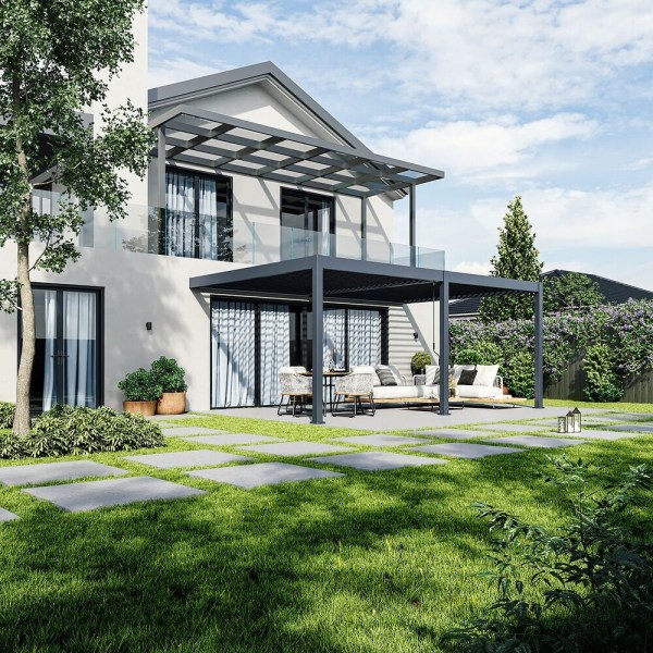 Bioklimatická pergola INTRO DUO 6x4 m, hliník - do stěny