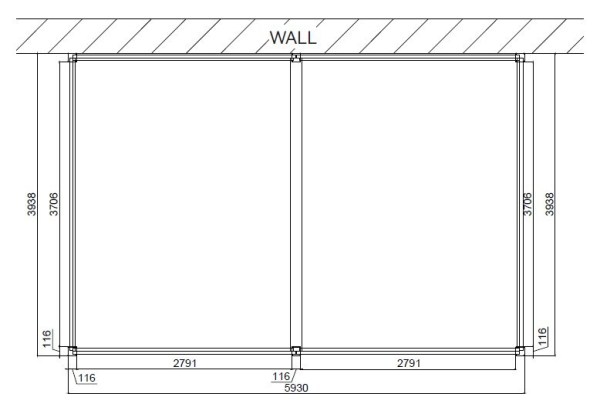 Bioklimatická pergola INTRO DUO 6x4 m, hliník - do stěny