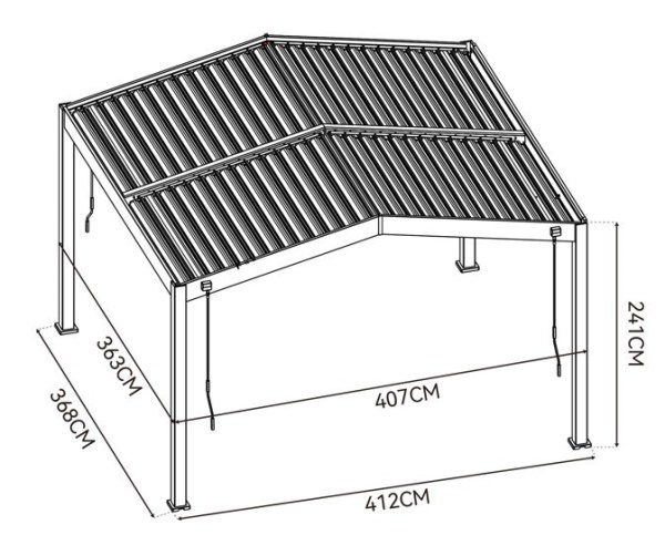 Bioklimatická pergola APEX 4x3,6 m, hliník - volně stojící