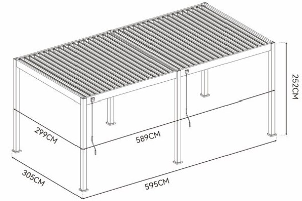 Bioklimatická pergola ECO 6x3 m, ocel - volně stojící